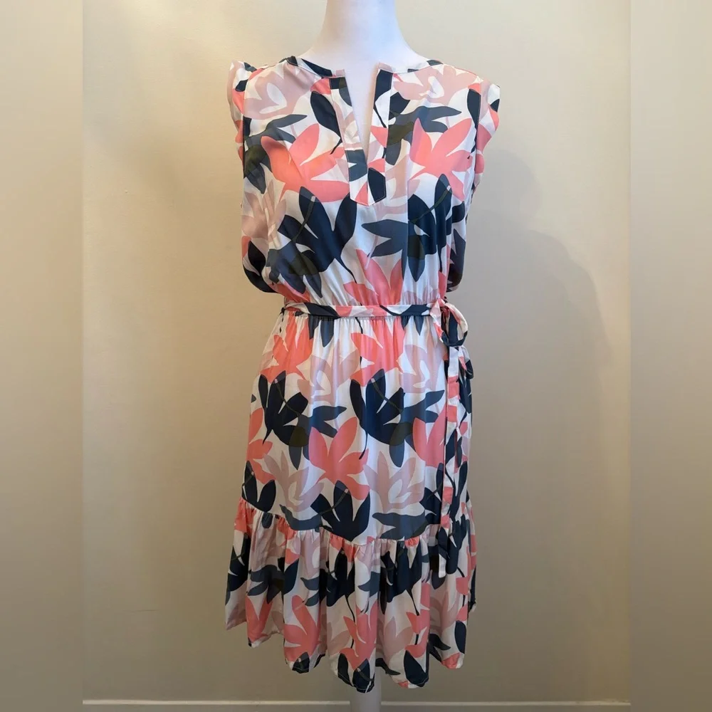 XS Loft Floral Flutter Sleeve Belted Dress New